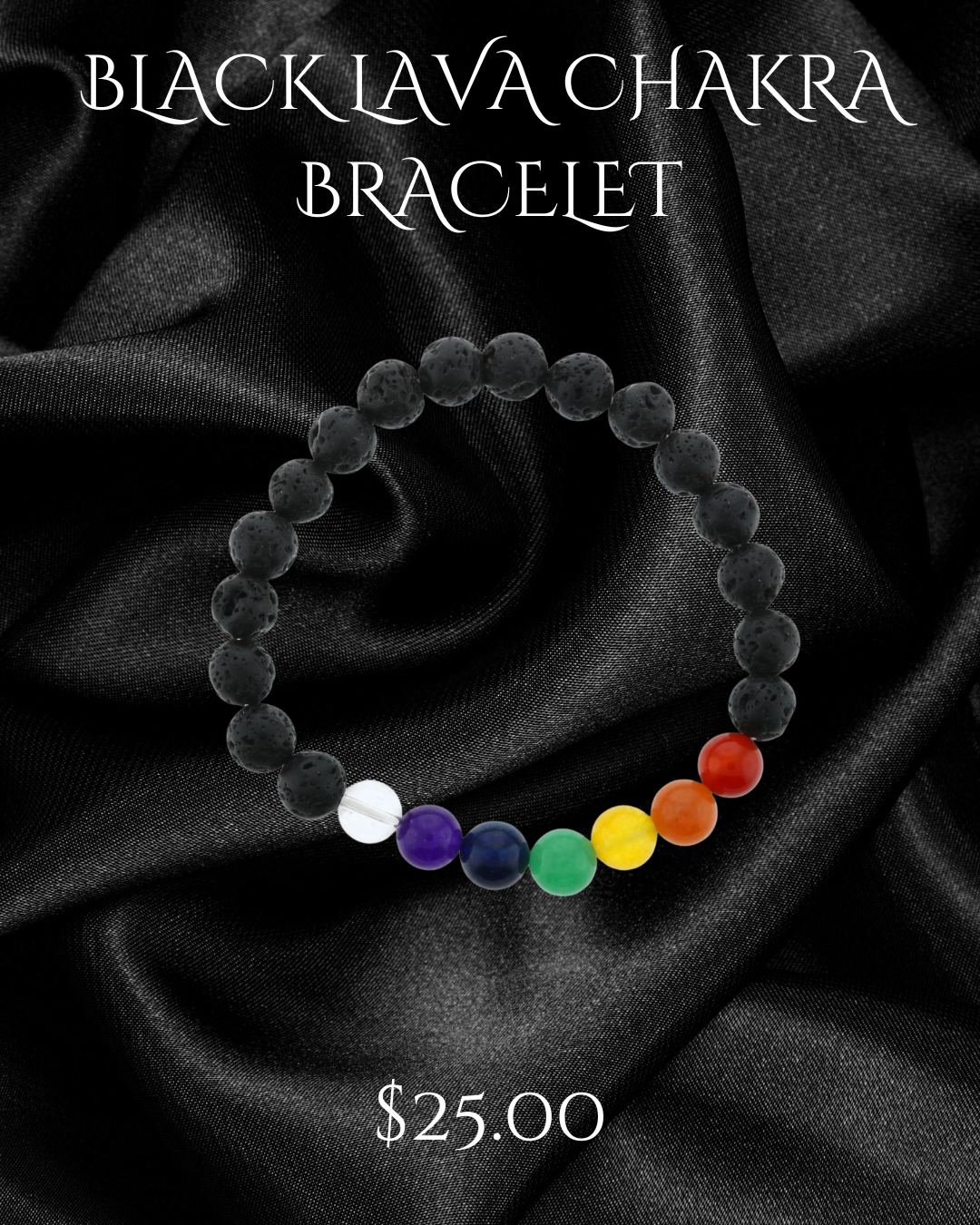 BLACK LAVA STONE CHAKRA BRACELET - 8 MM